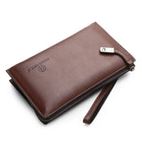 Men's Leather Clutch Purse Long Money Bag Brown