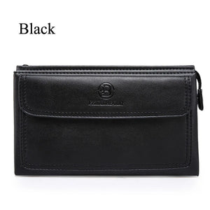 Men's Zippered Leather Wallet Long Phone Clutch Bag