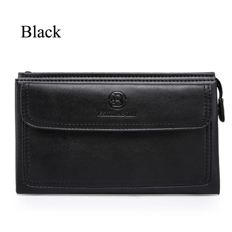 Men's Zippered Leather Wallet Long Phone Clutch Bag