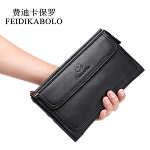 Men's Zippered Leather Wallet Long Phone Clutch Bag