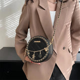 Women Round Purses Diamond Lattice Leather Shoulder Bags Mobile Phone Chain