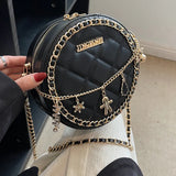 Women Round Purses Diamond Lattice Leather Shoulder Bags Mobile Phone Chain