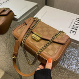 Chessboard Plaid Bag Women Handbag Retro Small Flap Bags