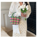 Knitted Small Ladies Beach Basket Bag PVC Handbag