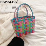 Knitted Small Ladies Beach Basket Bag PVC Handbag
