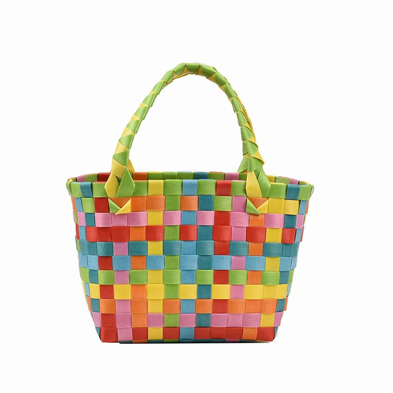 Knitted Small Ladies Beach Basket Bag PVC Handbag