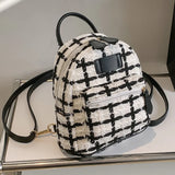 Plaid Woolen Tweed Backpack for Teenage Students