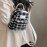 Plaid Woolen Tweed Backpack for Teenage Students