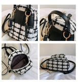 Plaid Woolen Tweed Backpack for Teenage Students