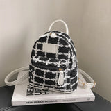 Plaid Woolen Tweed Backpack for Teenage Students