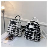 Plaid Woolen Tweed Backpack for Teenage Students