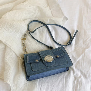 High Sense Denim Lady Small Moon Bag Clutch Purse Crossbody Shoulder Bags