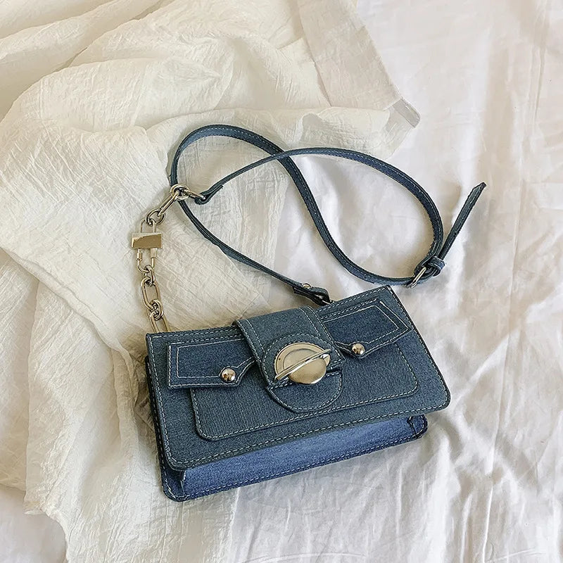 High Sense Denim Lady Small Moon Bag Clutch Purse Crossbody Shoulder Bags