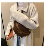 Lambswool Chest Bag Fur Shoulder Bags Fanny Pack Female Waist Pack