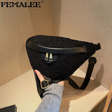 Lambswool Chest Bag Fur Shoulder Bags Fanny Pack Female Waist Pack
