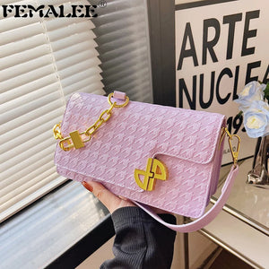 Lock Chain PU Leather Crossbody Bag Women Satchel Shoulder Bag