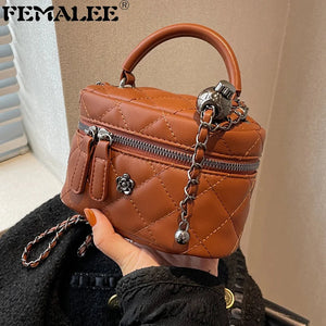 Diamond Lattice Ladies Bucket Bags Camellia Women Zipper Hand Bags