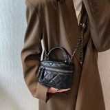 Diamond Lattice Ladies Bucket Bags Camellia Women Zipper Hand Bags