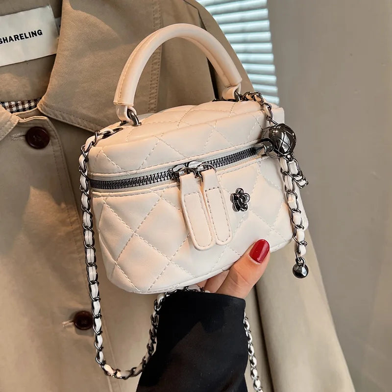 Diamond Lattice Ladies Bucket Bags Camellia Women Zipper Hand Bags