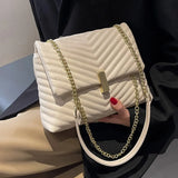 Soft Leather Shoulder Bag V Striped Crossbody Handbag Messenger