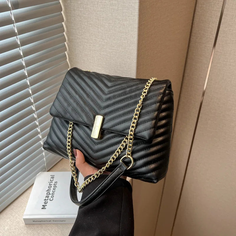 Soft Leather Shoulder Bag V Striped Crossbody Handbag Messenger