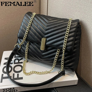 Soft Leather Shoulder Bag V Striped Crossbody Handbag Messenger