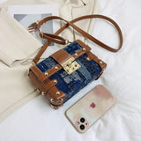 Rivets Small Women's Bag High Denim Pu Leather Patchwork Shoulder Bags