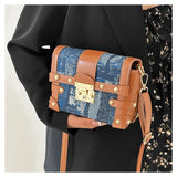 Rivets Small Women's Bag High Denim Pu Leather Patchwork Shoulder Bags