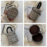 Ruched Leather Handle Bag Tweed Bucket Crossbody Wool Chunky Handbags