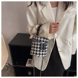 Ruched Leather Handle Bag Tweed Bucket Crossbody Wool Chunky Handbags