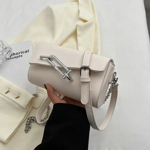 Square Women Crossbody Bags with Metal Lock, Silver