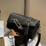 Square Women Crossbody Bags with Metal Lock, Silver