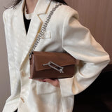 Square Women Crossbody Bags with Metal Lock, Silver