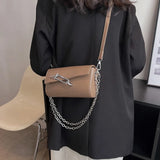Square Women Crossbody Bags with Metal Lock, Silver
