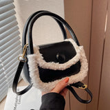 Winter Small Tote Panelled Faux Fur Purse PU Leather Shoulder Bag