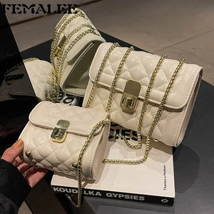 Quilted Crossbody Mini Handbag for Women Lock Flap Purse Messenger