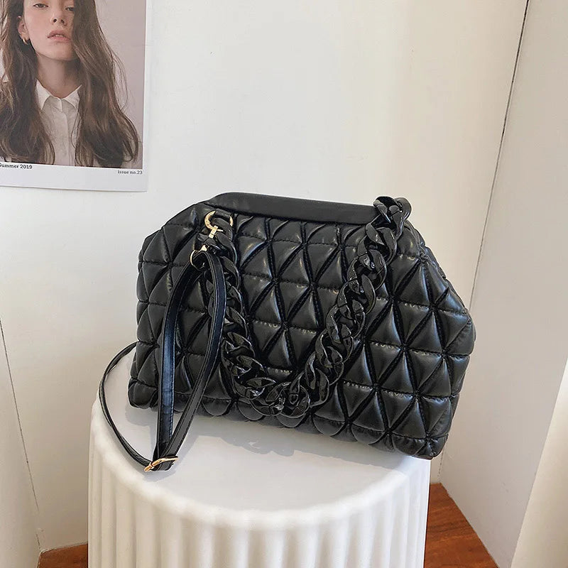 Thick Chain Crossbody Bag Plaid Small Shoulder Bags Tote Clutch