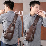 FGGS-Men's Chest Bag USB Crossbody Vintage Business Pouch Dark Brown