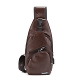 FGGS-Men's Chest Bag USB Crossbody Vintage Business Pouch Dark Brown
