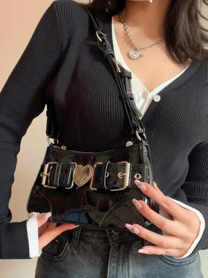 FIRMRANC Retro Love Belt Buckle Crocodile Pattern Girl Motorcycle Bag