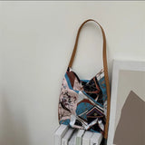 Retro Silk Scarf Leather Shoulder Bag