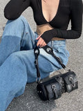 Stylish Wide Shoulder Underarm Cylinder Female Motorcycle Crossbody Bag