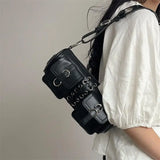 Stylish Wide Shoulder Underarm Cylinder Female Motorcycle Crossbody Bag