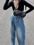 Stylish Wide Shoulder Underarm Cylinder Female Motorcycle Crossbody Bag