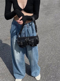 Stylish Wide Shoulder Underarm Cylinder Female Motorcycle Crossbody Bag