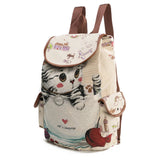 Flying Birds Cat Backpack Canvas Book Bag Drawstring Backpacks For Teenage Girls