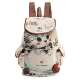 Flying Birds Cat Backpack Canvas Book Bag Drawstring Backpacks For Teenage Girls