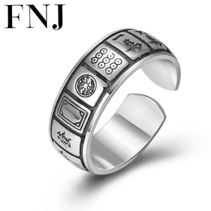 925 Silver Mahjong Ring S925 Sterling Silver Men's Jewelry Adjustable Size 6-11
