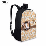 16 Inch Printed Puppies School Bag for Teen Girls Unisex Leather Backpack