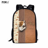 16 Inch Printed Puppies School Bag for Teen Girls Unisex Leather Backpack